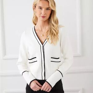 Karen Kane Contrast Trim Button Cardigan – Black/White – Size XS